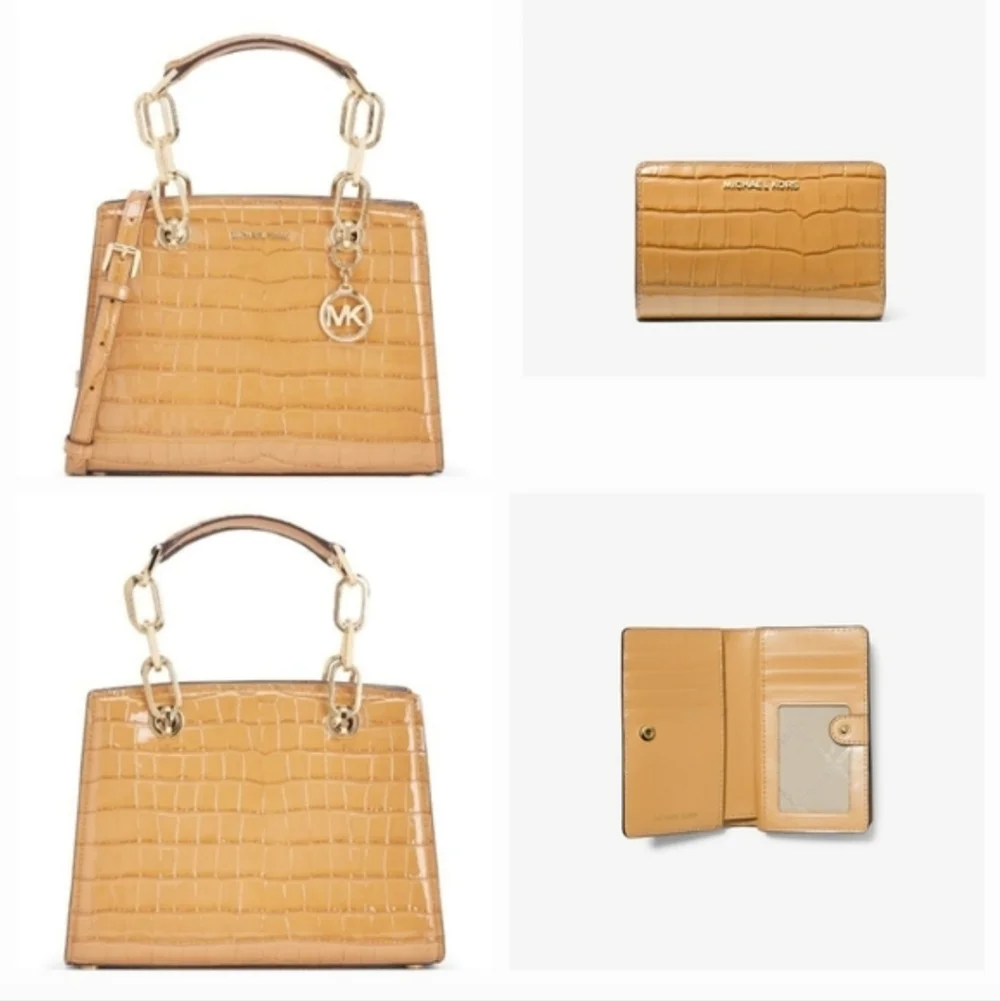 NWT Michael Kors Cynthia Small Croc Embossed Leather Satchel & Wallet Set - Picture 5 of 15